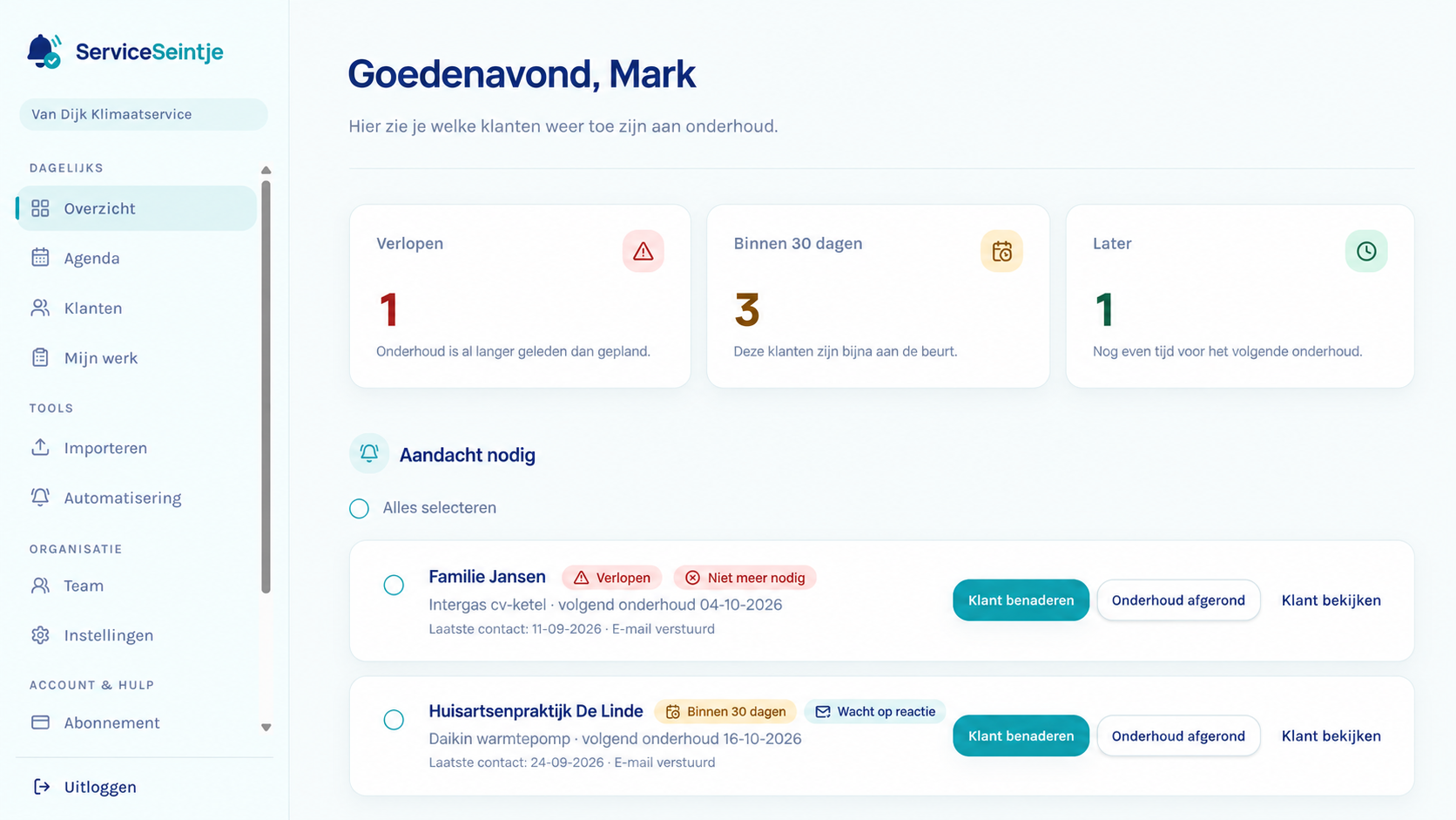 ServiceSeintje-klantenoverzicht op een laptop en een telefoon